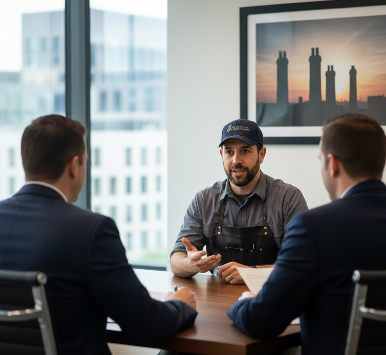 Professional consultation with AC Claimed Chimney Sweep
